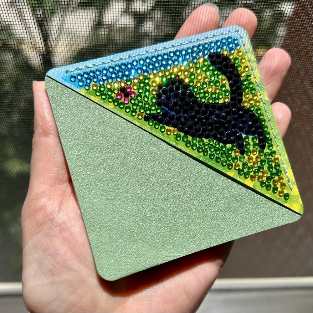BLACK CAT 06 Diamond Art Corner Bookmark, Colorful, Bling, Green, Handcrafted